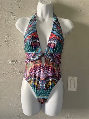 Kids Multicolor Halter One-Piece Bodysuit with Keyhole Detail